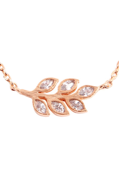 LEAVES BRANCH CRYSTAL PAVE PENDANT NECKLACE