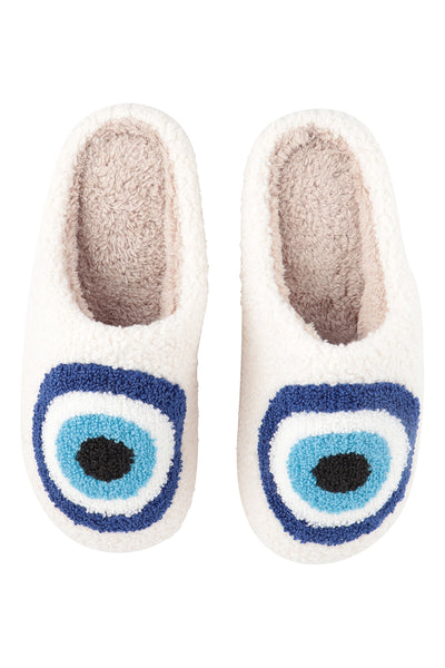 EVIL EYE PRINT FLEECE SLIPPER- SAPPHIRE/6PCS (S2-M2-L2)