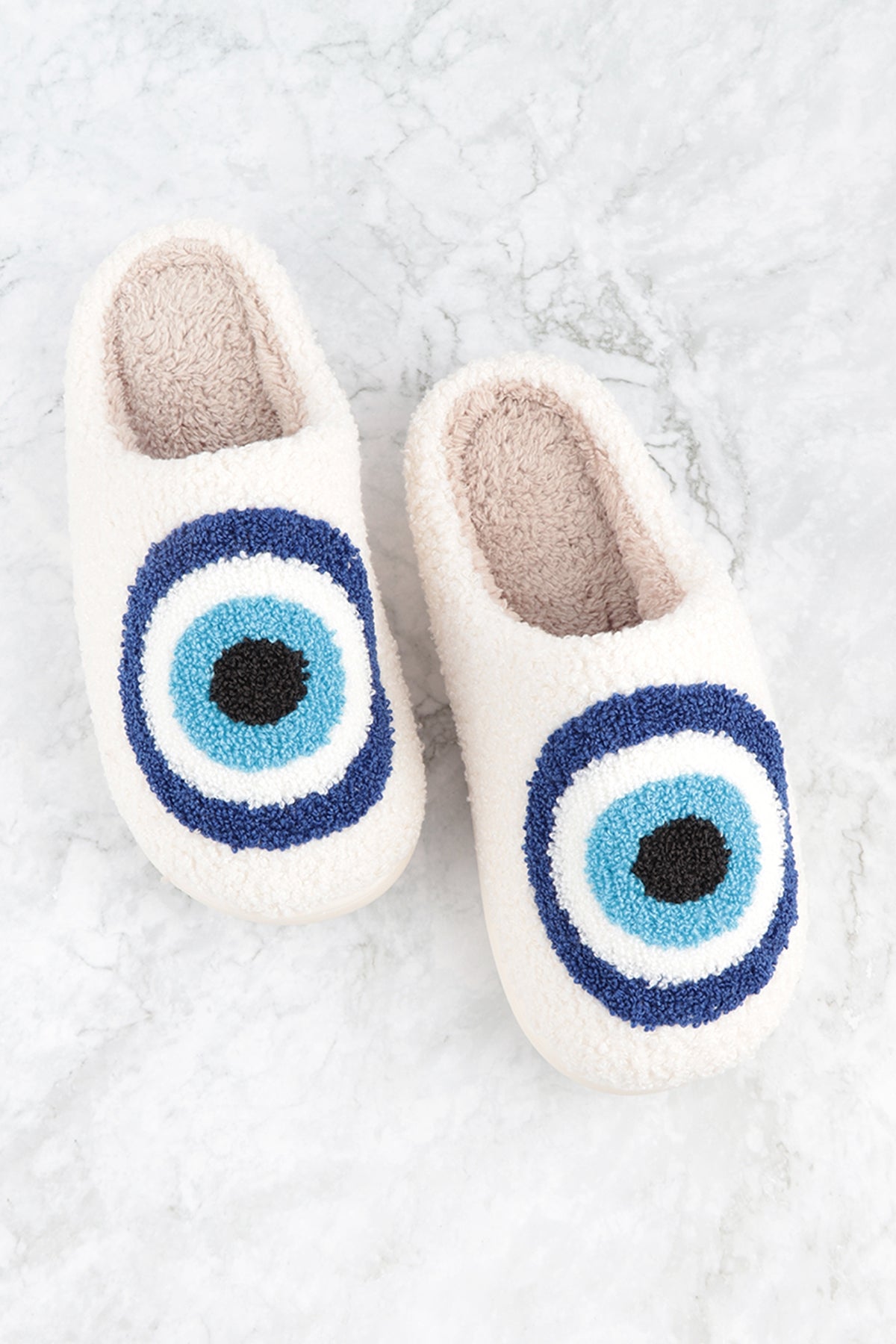 EVIL EYE PRINT FLEECE SLIPPER- SAPPHIRE/6PCS (S2-M2-L2)