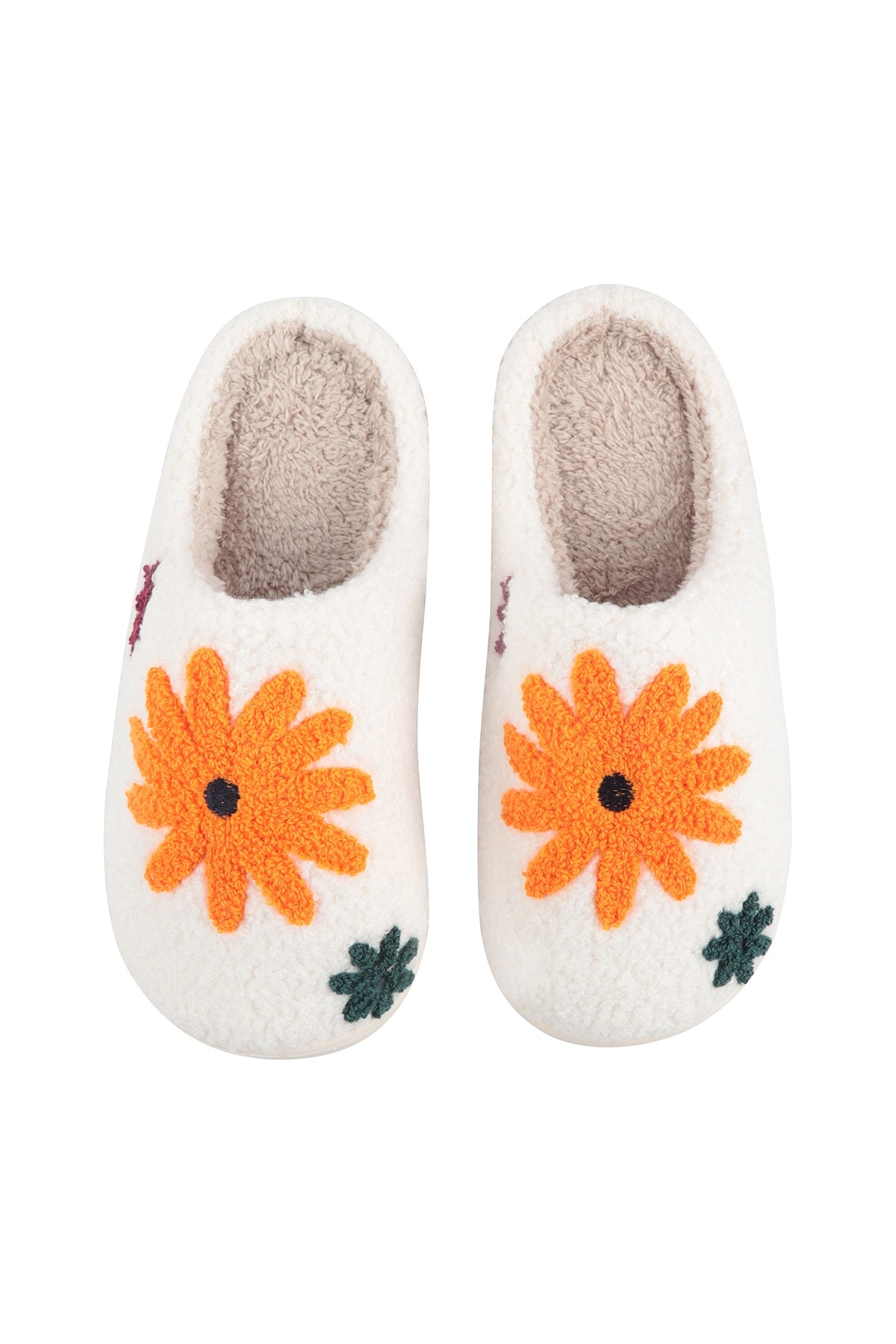 SUNFLOWER PRINT FLEECE SLIPPER-ORANGE/6PCS(S2-M2-L2)