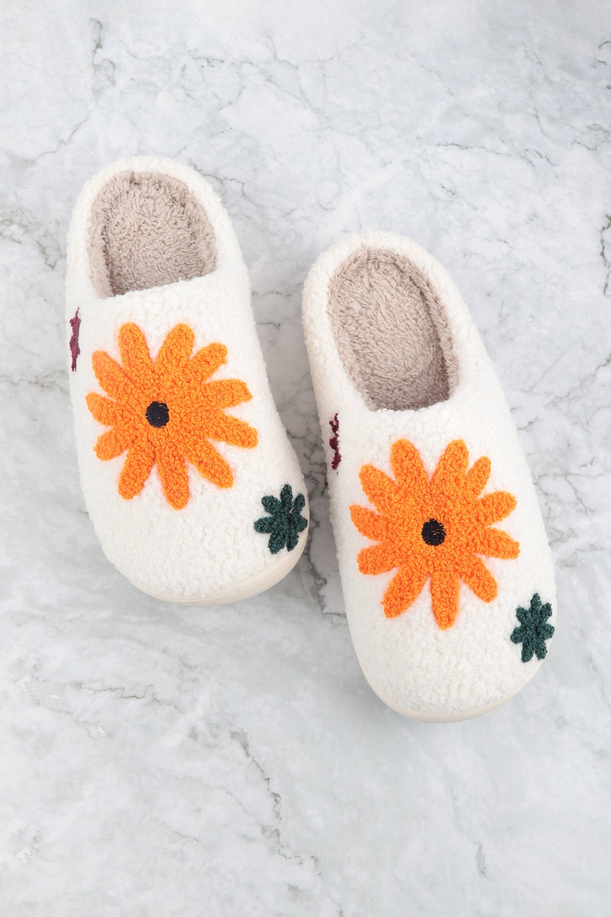 SUNFLOWER PRINT FLEECE SLIPPER-ORANGE/6PCS(S2-M2-L2)