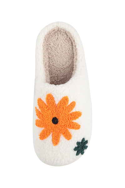 SUNFLOWER PRINT FLEECE SLIPPER-ORANGE/6PCS(S2-M2-L2)