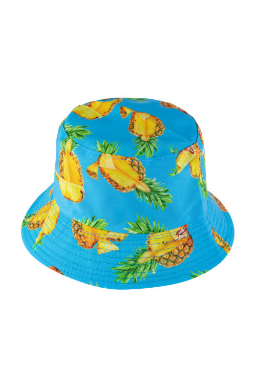 PINEAPPLE PRINT DOUBLE-SIDE-WEAR REVERSIBLE BUCKET HAT