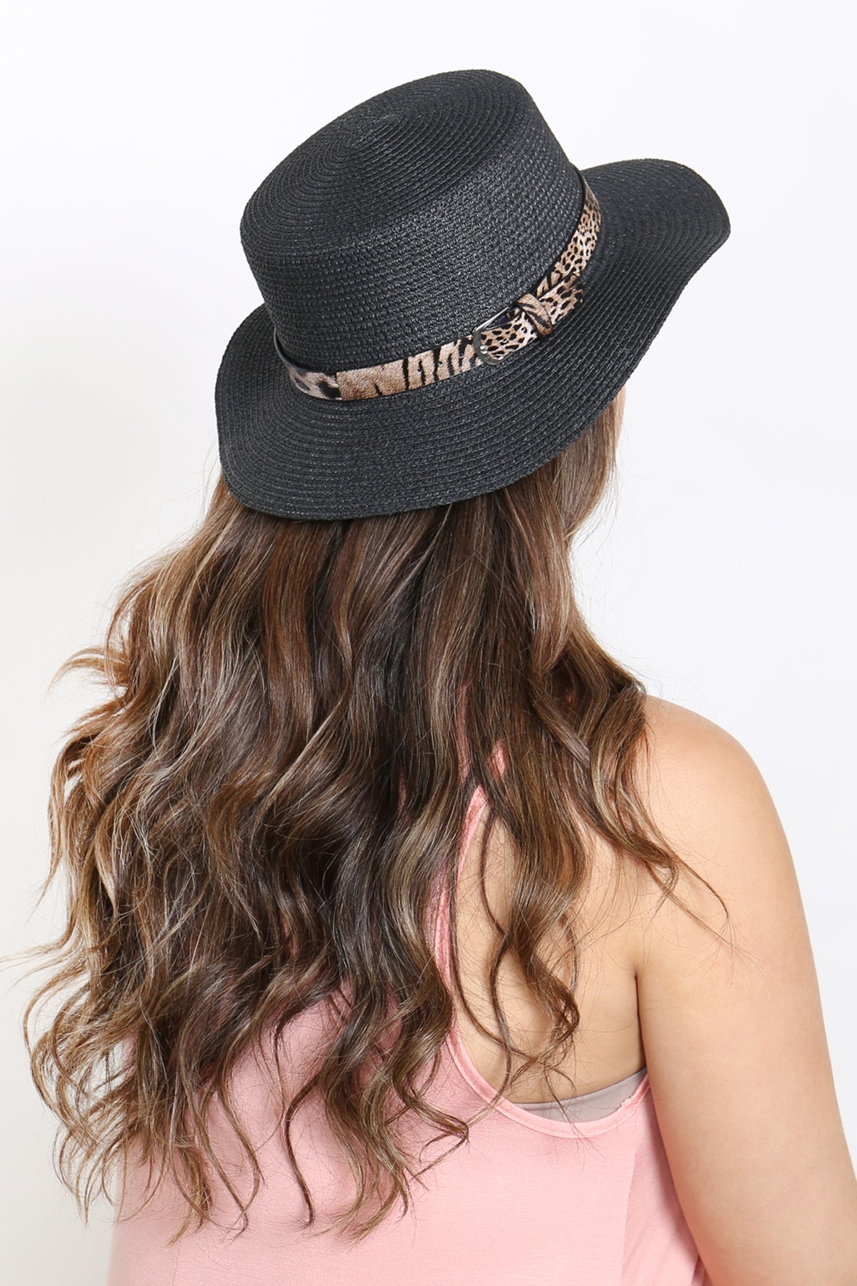 SUMMER BRIM HAT W LEOPARD ACCENT BELT