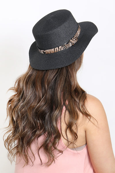 SUMMER BRIM HAT W LEOPARD ACCENT BELT