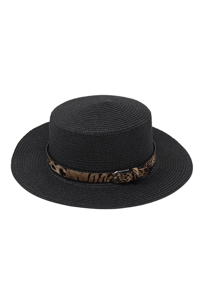 SUMMER BRIM HAT W LEOPARD ACCENT BELT