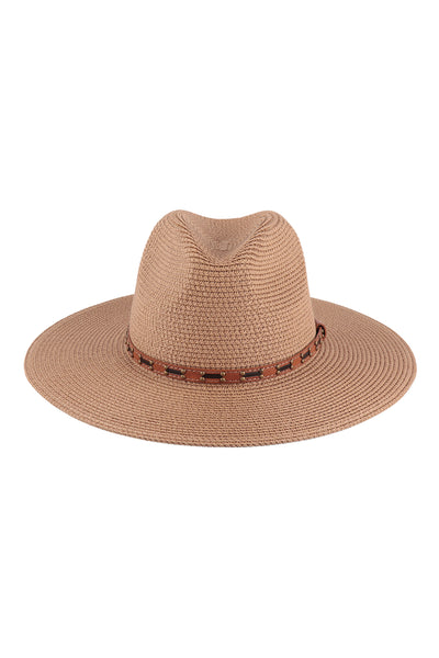 BRIM SUMMER HAT WITH LEATHER BELT STRAP