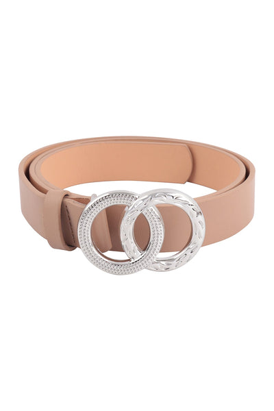 DOUBLE CIRCLE W/ TEXTURED BUCKLE FASHION LEATHER BELT