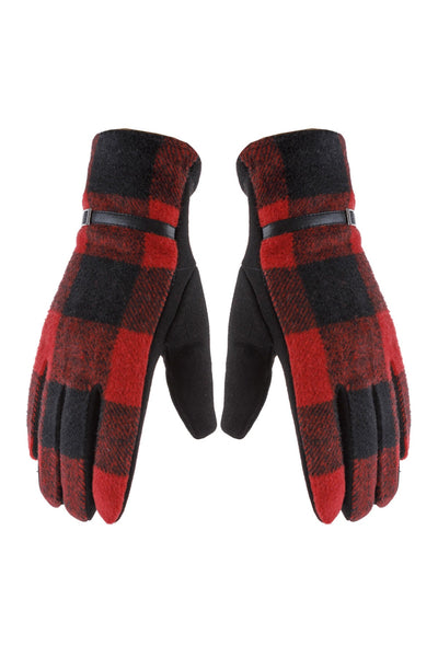 BUFFALO PLAID STRAP SMART TOUCH GLOVES/6PCS