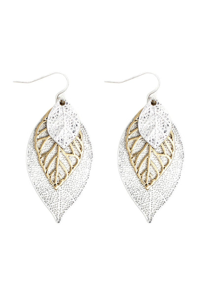 TWO TONE LEAF FILIGREE EARRINGS