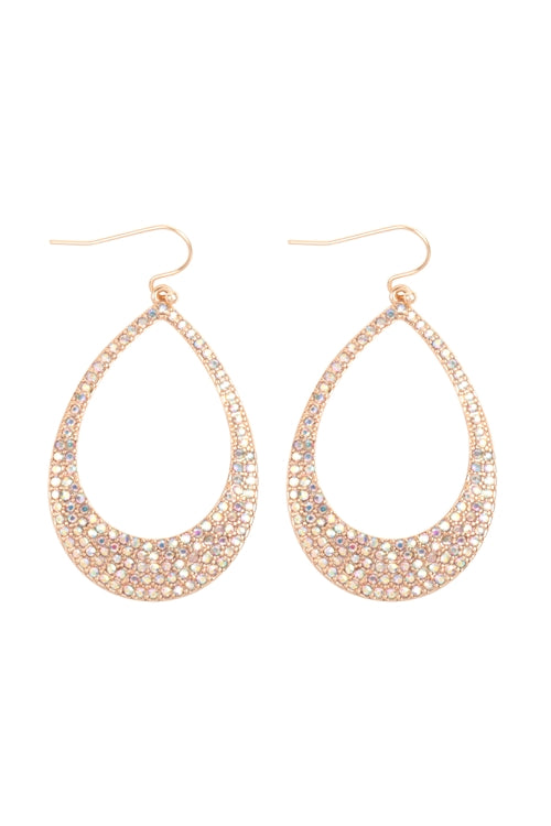 PAVE RHINESTONE OPEN TEARDROP FISH HOOK EARRINGS