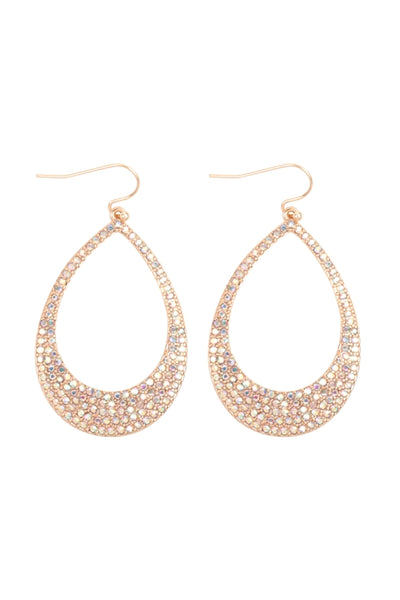 PAVE RHINESTONE OPEN TEARDROP FISH HOOK EARRINGS