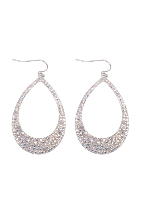 PAVE RHINESTONE OPEN TEARDROP FISH HOOK EARRINGS