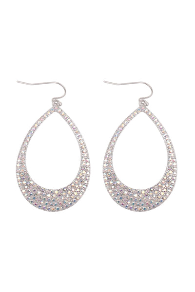 PAVE RHINESTONE OPEN TEARDROP FISH HOOK EARRINGS