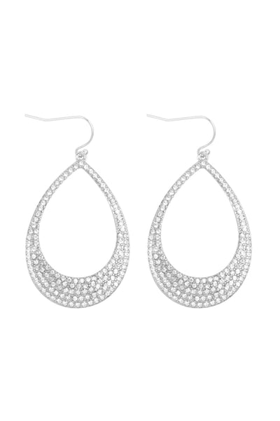 PAVE RHINESTONE OPEN TEARDROP FISH HOOK EARRINGS