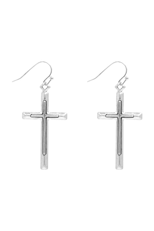 CROSS LAYERED DANGLE HOOK EARRINGS