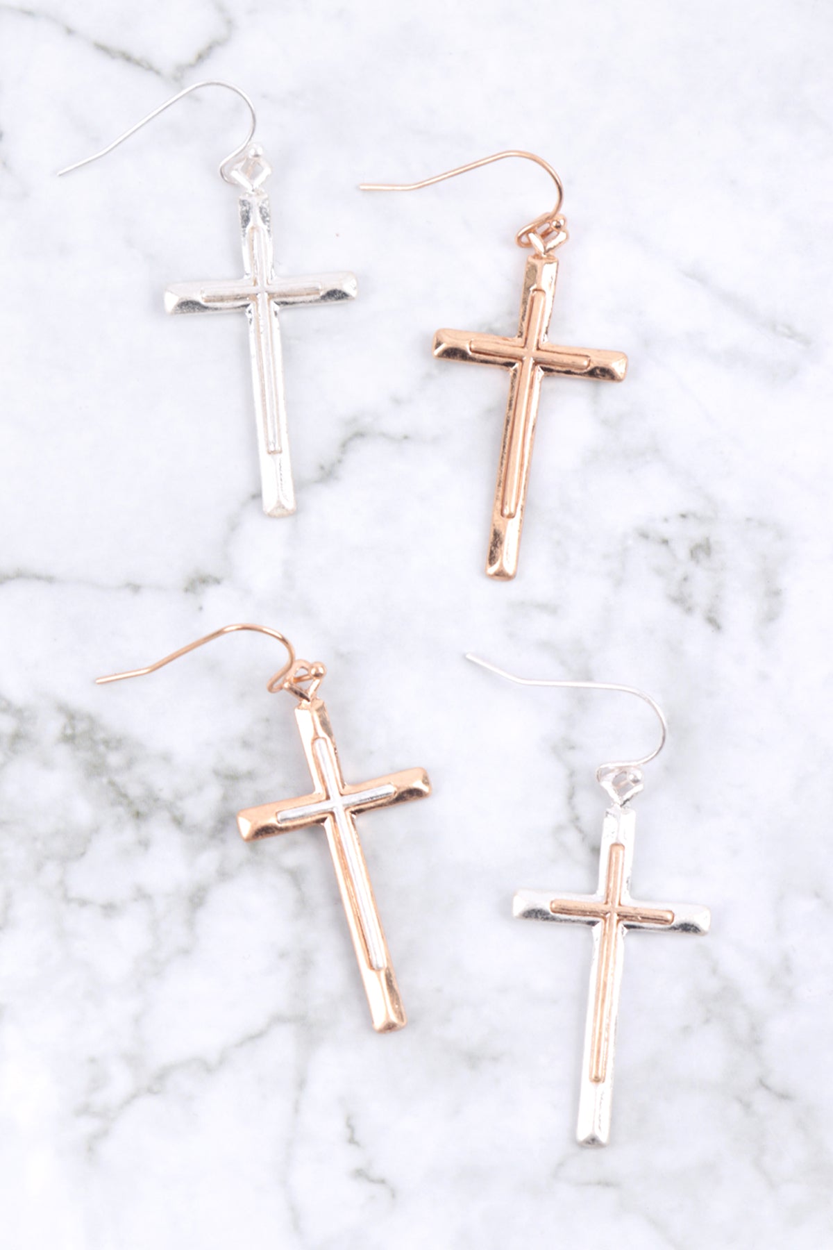 CROSS LAYERED DANGLE HOOK EARRINGS