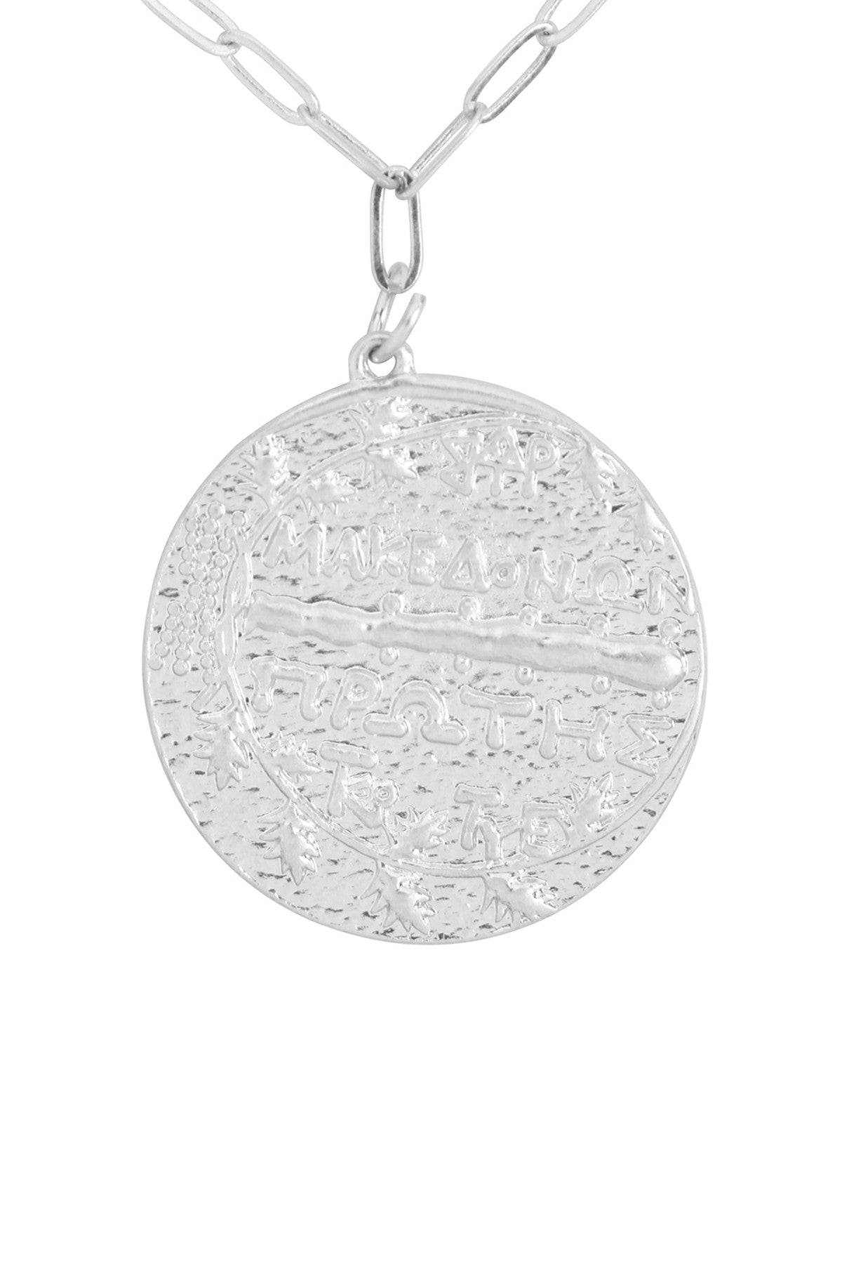 3 LAYERED CHAIN W/ ENGRAVED DISK PENDANT NECKLACE