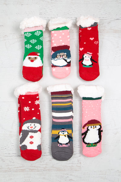 COZY CREW THERMAL NON SKID CHRISTMAS WINTER ASSORTED SET SOCKS