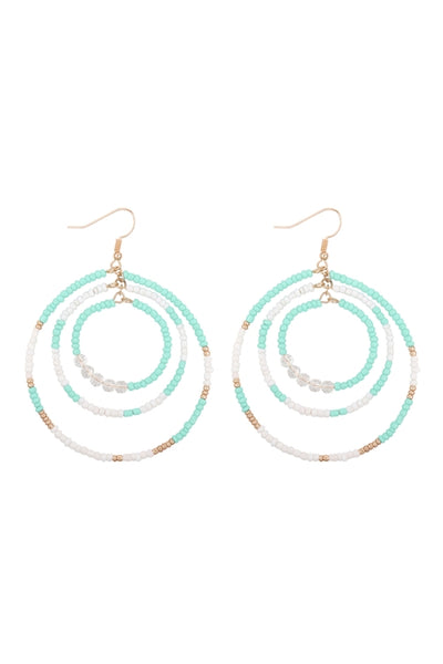 OPEN CIRCLE SEED BEAD LINK HOOK EARRINGS