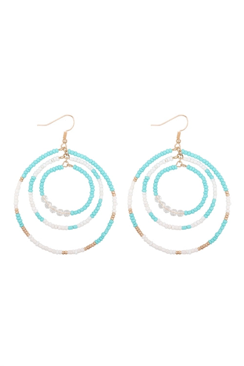 OPEN CIRCLE SEED BEAD LINK HOOK EARRINGS