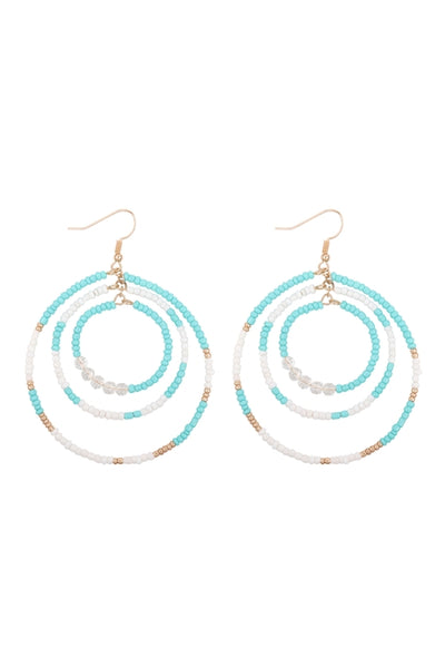 OPEN CIRCLE SEED BEAD LINK HOOK EARRINGS