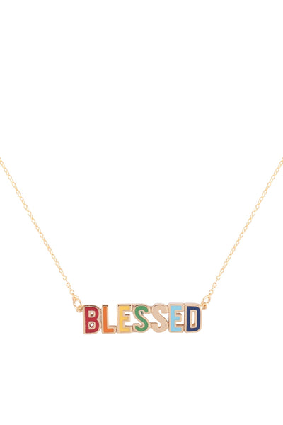 "BLESSED" COLOR BLOCK PENDANT BRASS NECKLACE (NOW $1.75 ONLY!)