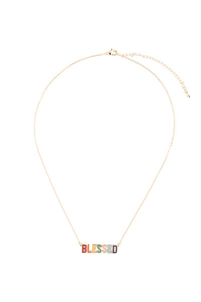 "BLESSED" COLOR BLOCK PENDANT BRASS NECKLACE (NOW $1.75 ONLY!)