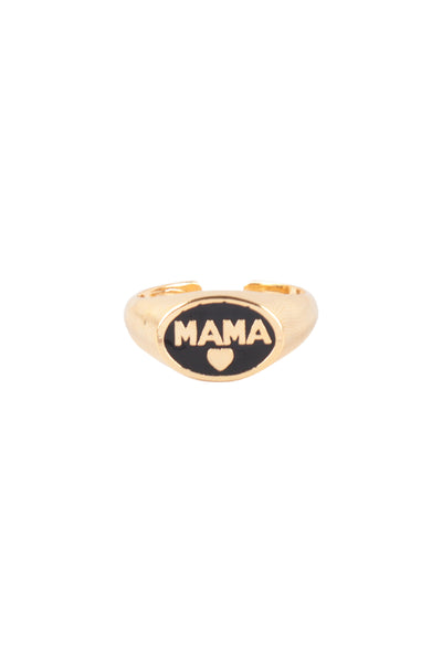 "MAMA" HEART COLOR SIGNET OPEN BRASS RING