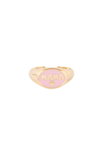 "MAMA" HEART COLOR SIGNET OPEN BRASS RING