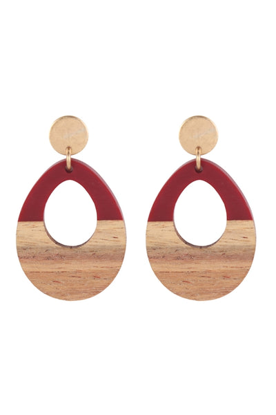 OPEN TEARDROP WOOD POST EARRINGS