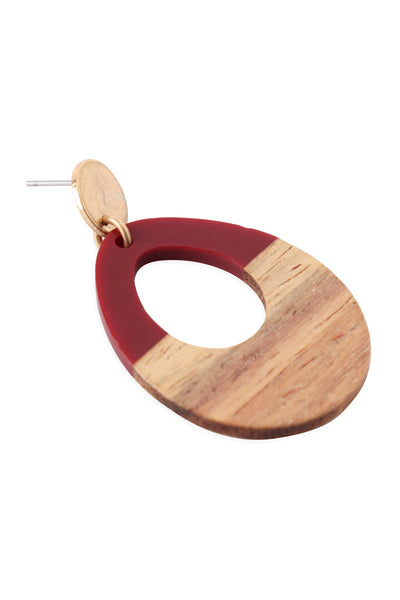 OPEN TEARDROP WOOD POST EARRINGS