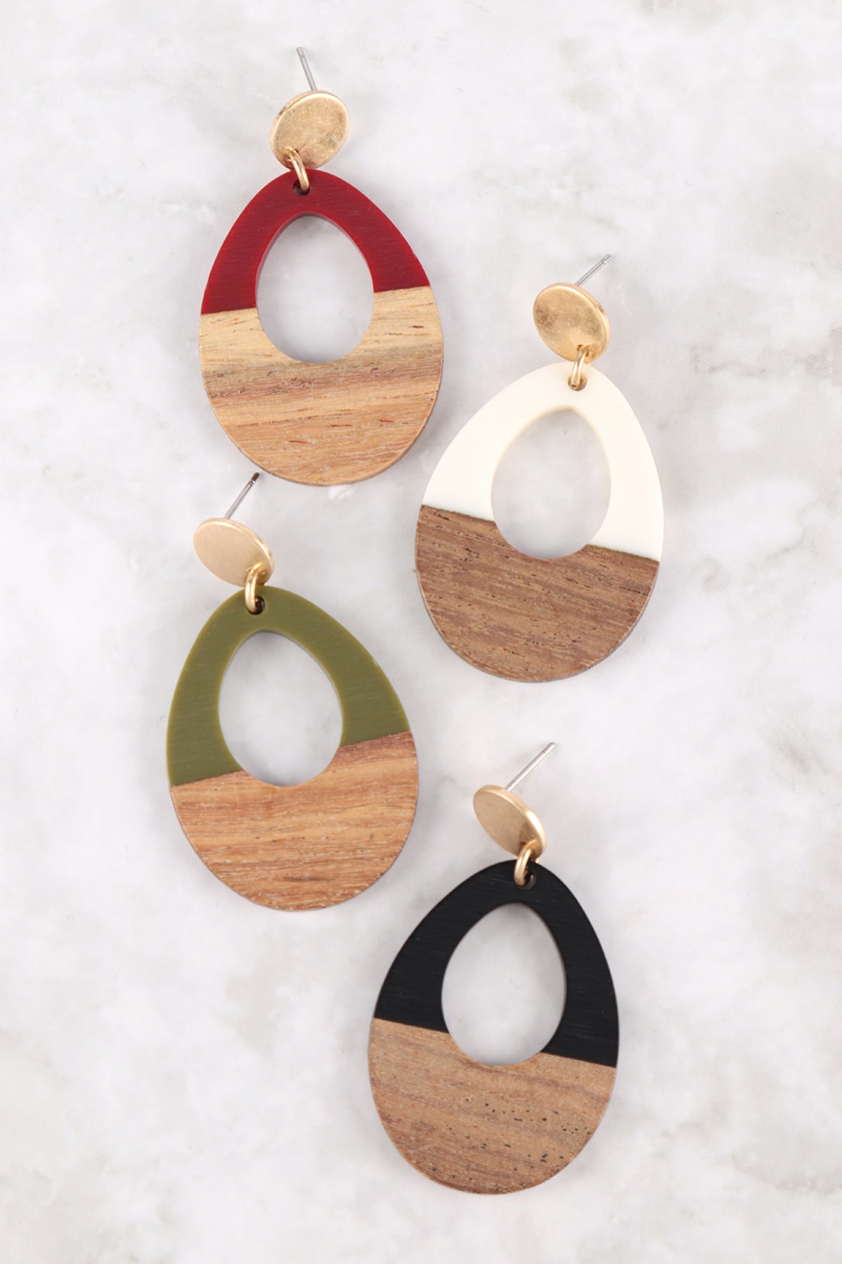 OPEN TEARDROP WOOD POST EARRINGS