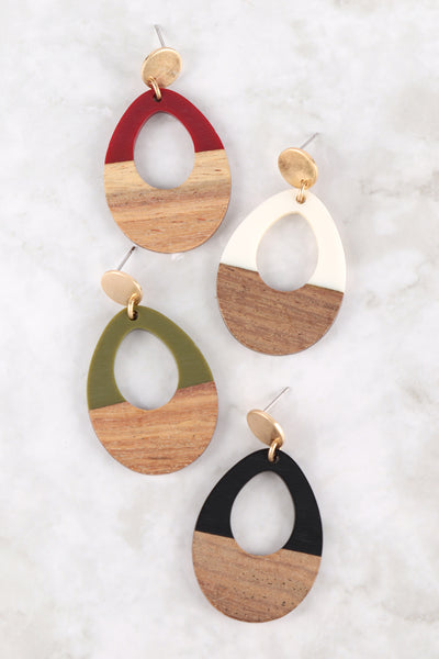 OPEN TEARDROP WOOD POST EARRINGS