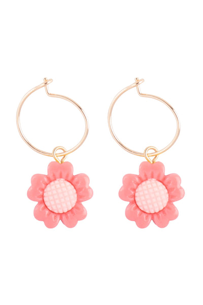 FLOWER CHARM HOOP BRASS EARRINGS