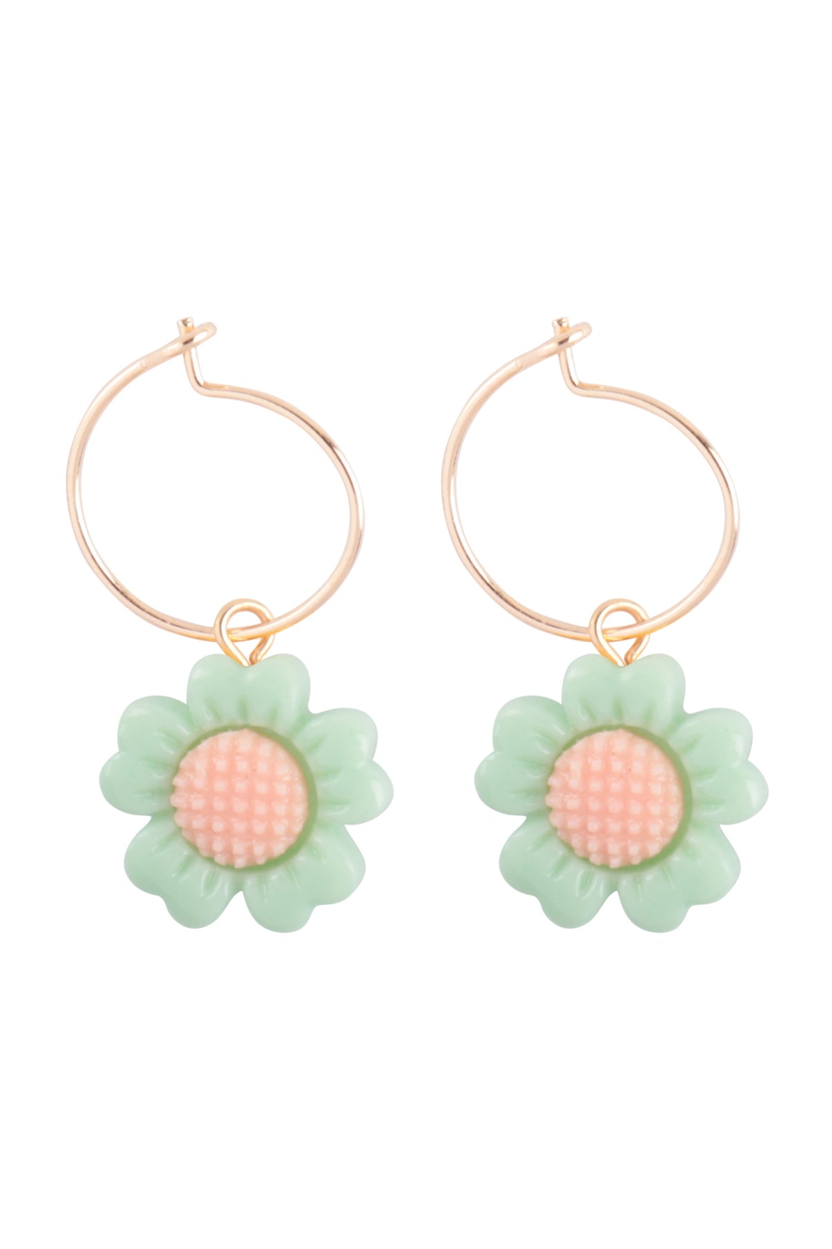 FLOWER CHARM HOOP BRASS EARRINGS