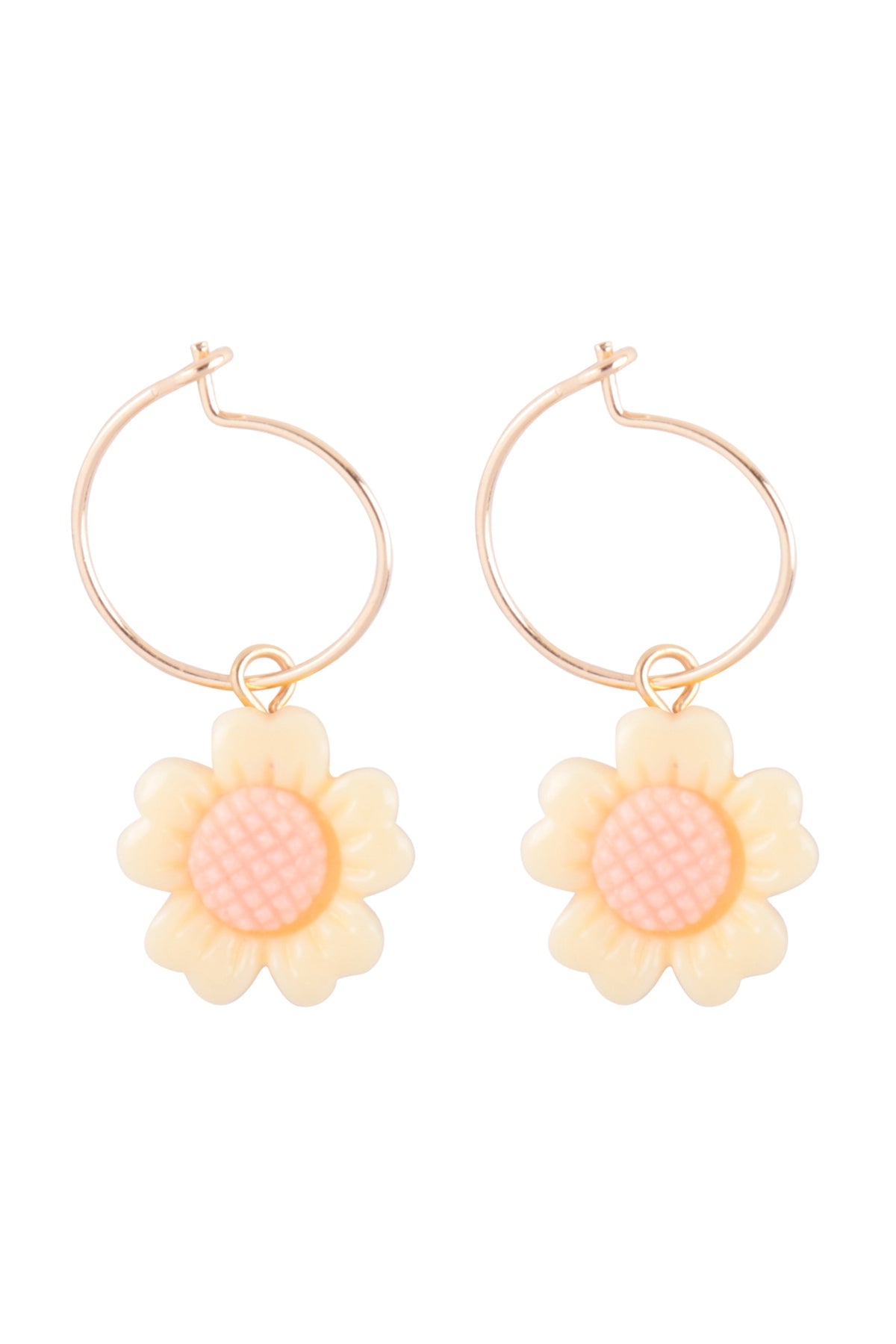 FLOWER CHARM HOOP BRASS EARRINGS