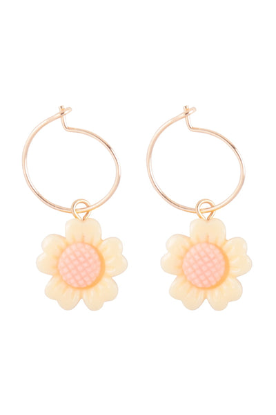 FLOWER CHARM HOOP BRASS EARRINGS