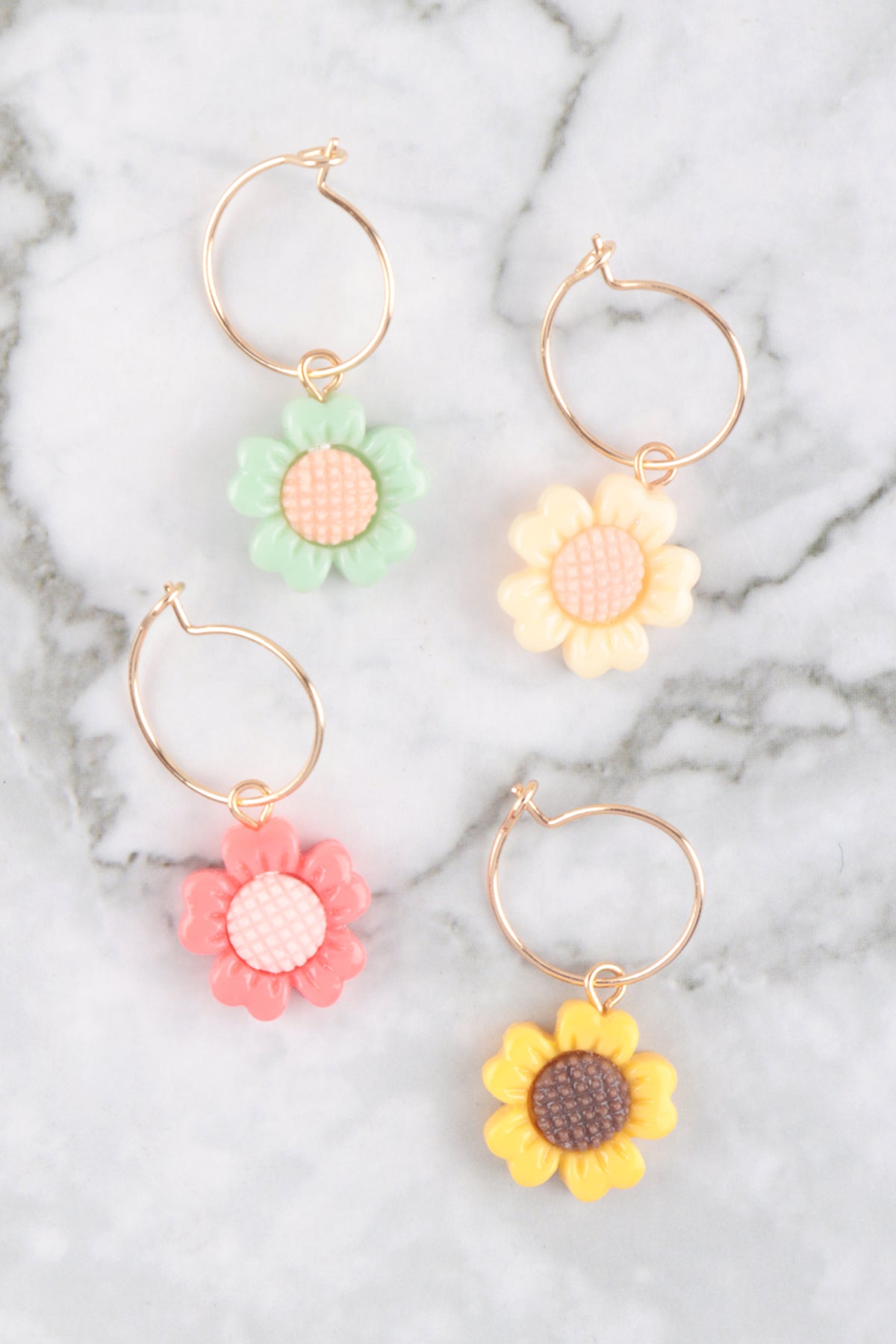 FLOWER CHARM HOOP BRASS EARRINGS