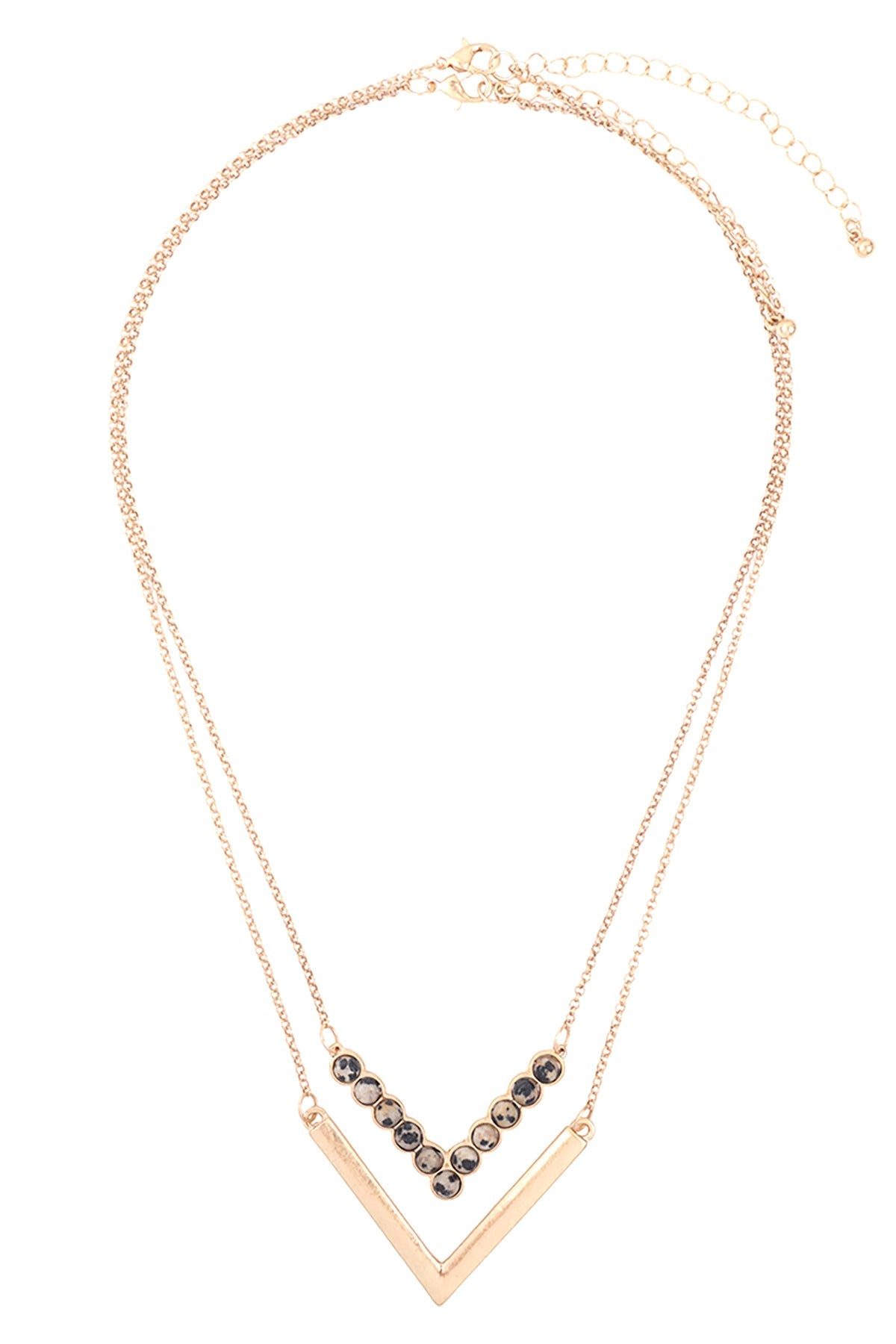 LAYERED V SHAPE NATURAL STONE & METAL NECKLACES