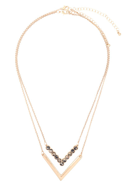 LAYERED V SHAPE NATURAL STONE & METAL NECKLACES