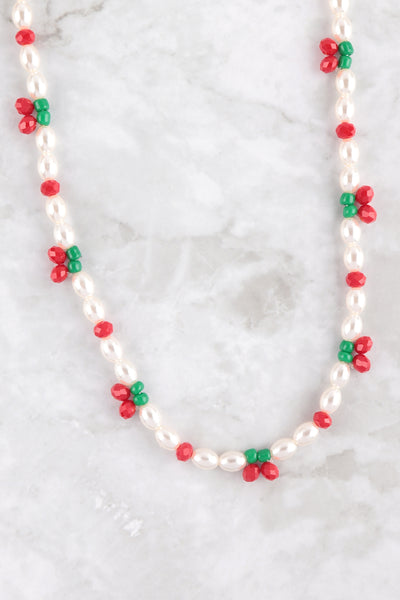 CHERRY & PEARL BEADED NECKLACE