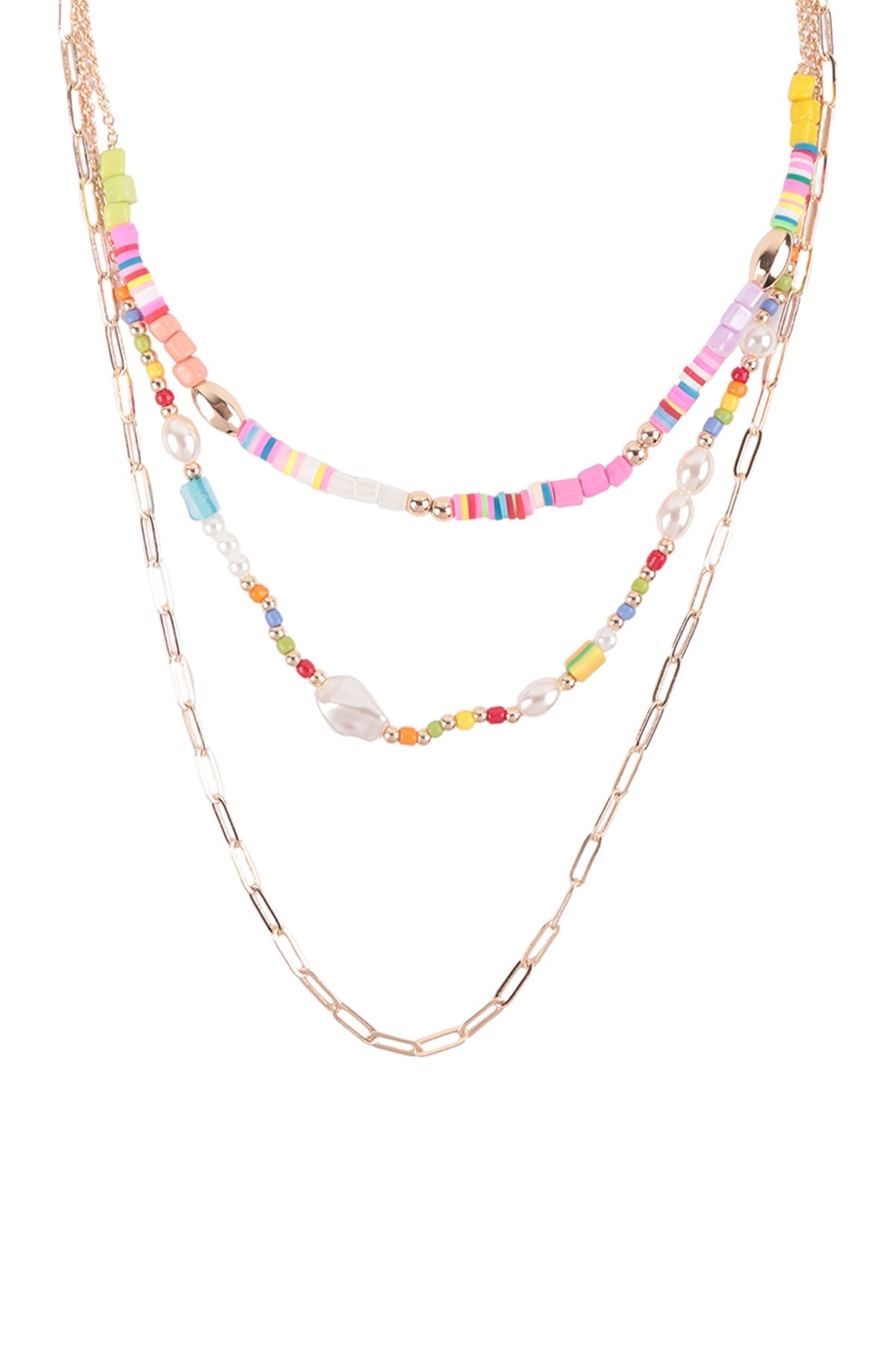 FIMO, SEED BEAD, FRESH WATER PEARL CHAIN LAYERED NECKLACE (NOW $6.00 ONLY!)