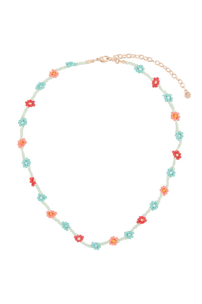 FLOWER SEED BEADS STATIONARY CHARM NECKLACE