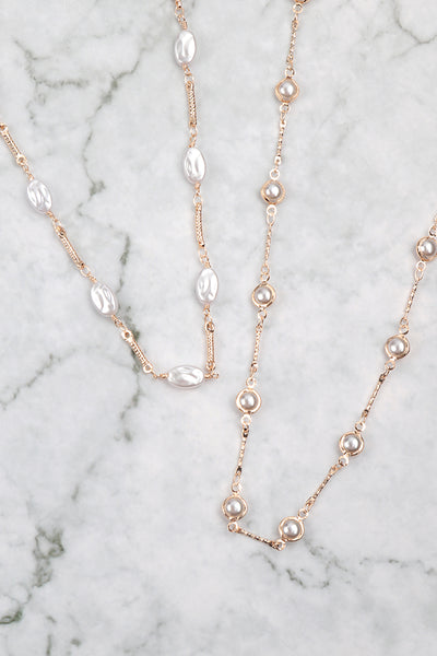 OVAL PEARL STATIONARY CHAIN BRASS NECKLACE