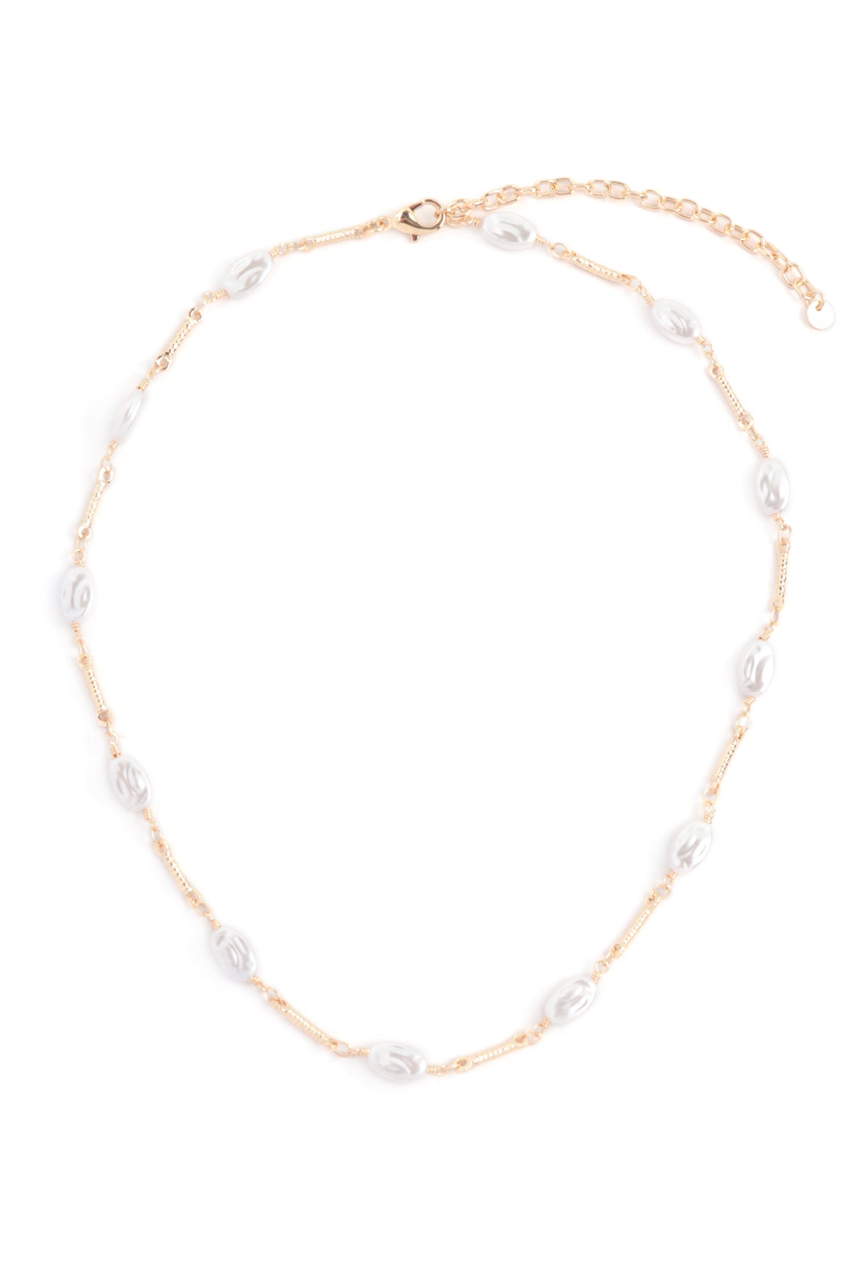 OVAL PEARL STATIONARY CHAIN BRASS NECKLACE