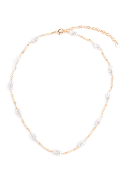 OVAL PEARL STATIONARY CHAIN BRASS NECKLACE