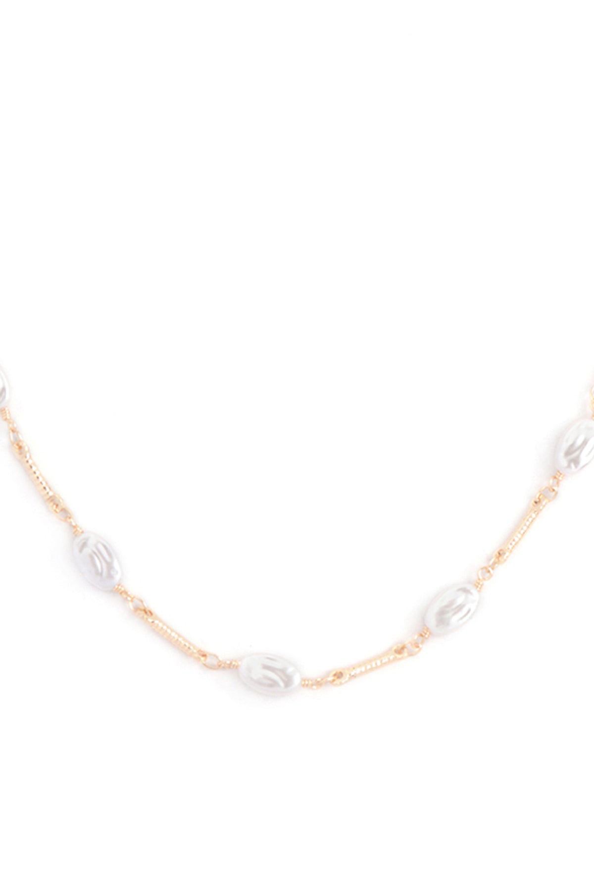 OVAL PEARL STATIONARY CHAIN BRASS NECKLACE