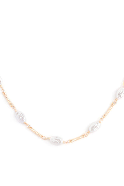 OVAL PEARL STATIONARY CHAIN BRASS NECKLACE