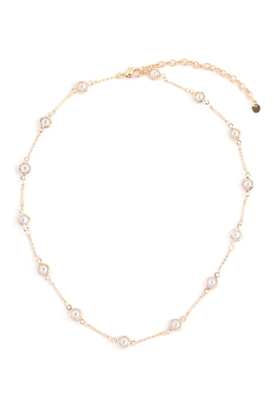 ROUND PEARL STATIONARY CHAIN BRASS NECKLACE